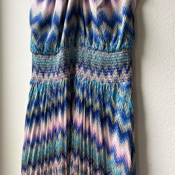 NWT Ramy Brook Giana Halter Maxi Dress Blue Pink Retro Chevron Sz XXL - Picture 11 of 16